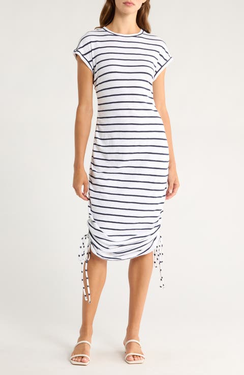 Ruched Cotton Midi T-Shirt Dress