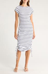 Caslon® Ruched Cotton Midi T-Shirt Dress