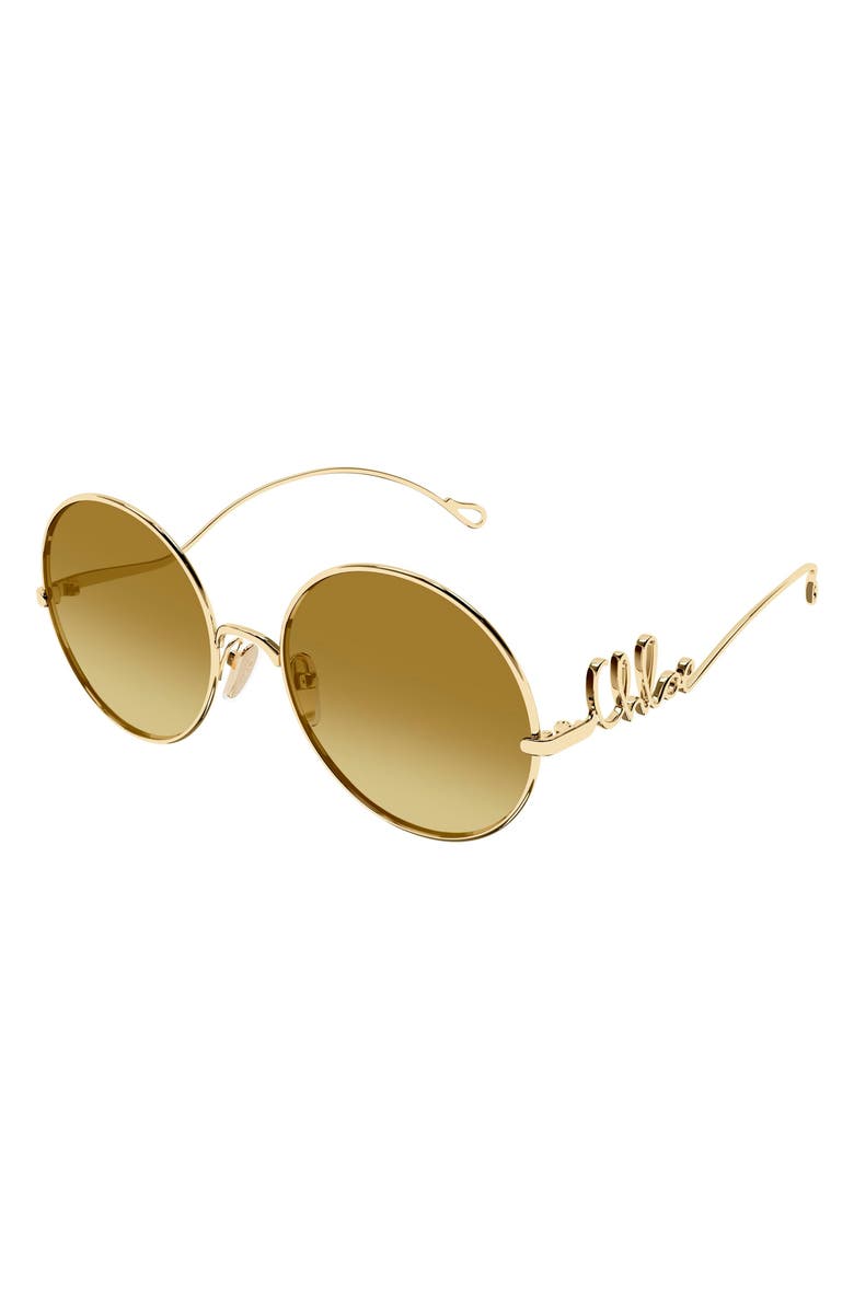 Chloé 56mm Gradient Round Sunglasses, Alternate, color, Gold