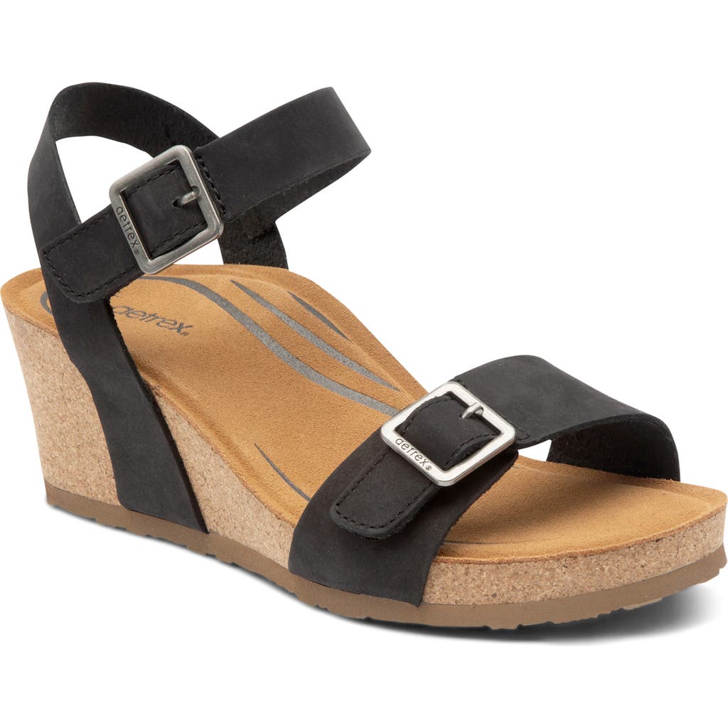 Aetrex Lexa Womens Leather Slingback Ankle Strap In Black