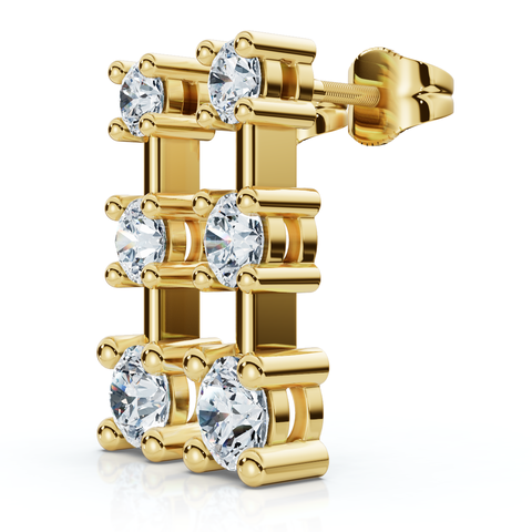 1Ct Three Stone Drop Earrings 10k Gold Lab Grown 5/8" Tall Push Back