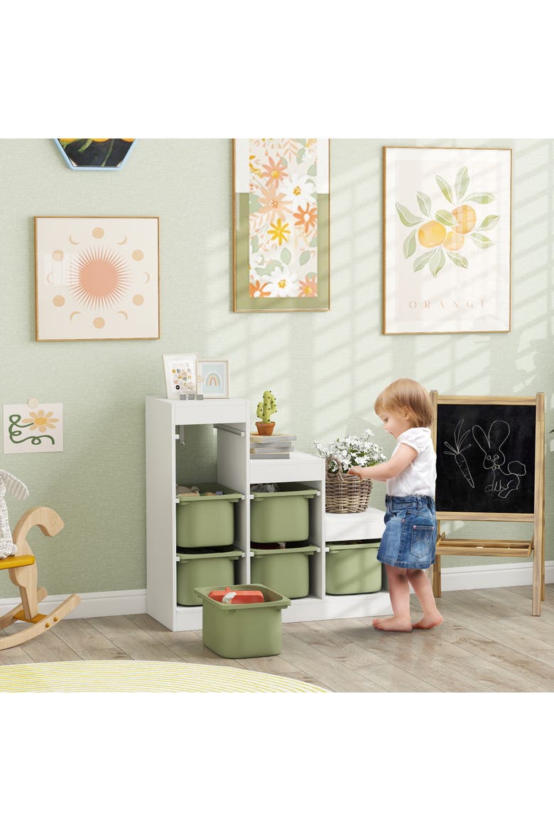 Kids Toy Storage Organizer with 6 Storage Bins & 3 Layers, Kids Bookshelf Toy Organizer for Aged 3-8 Years, Play Room, Bedroom, Green, Alternate, color, Green