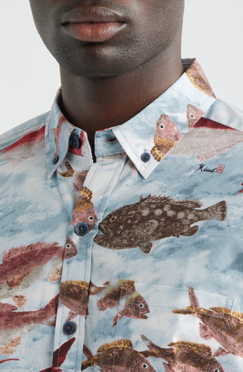 Kahala Micah's Catch Short Sleeve Button-Down Shirt, Alternate, color, Silver Blue