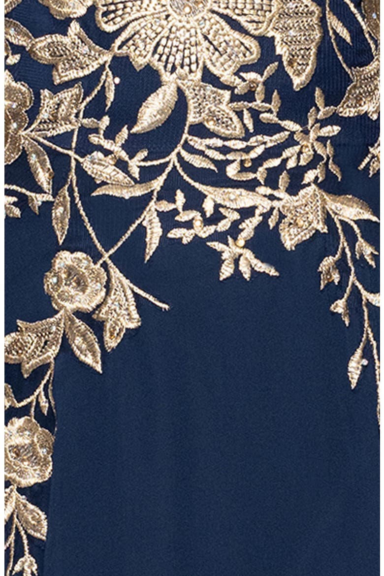 Metallic Embroidery Chiffon Gown, Alternate, color, NAVY/ GOLD
