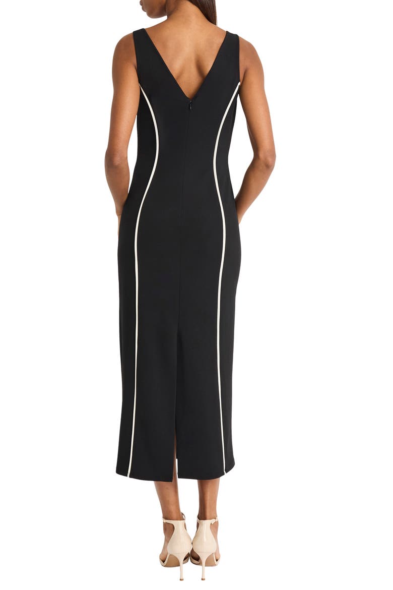 Contrast Piping Sleeveless Midi Dress, Alternate, color, BLACK/ IVORY