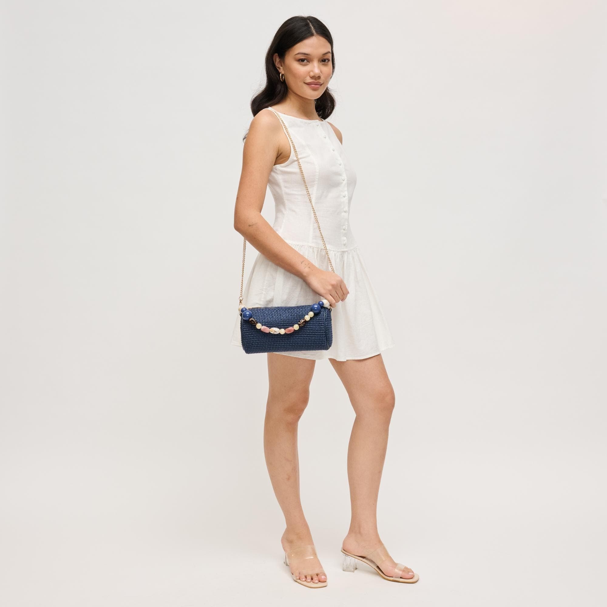 URBAN EXPRESSIONS HANDBAGS Rachel - Straw Clutch, Alternate, color, Navy