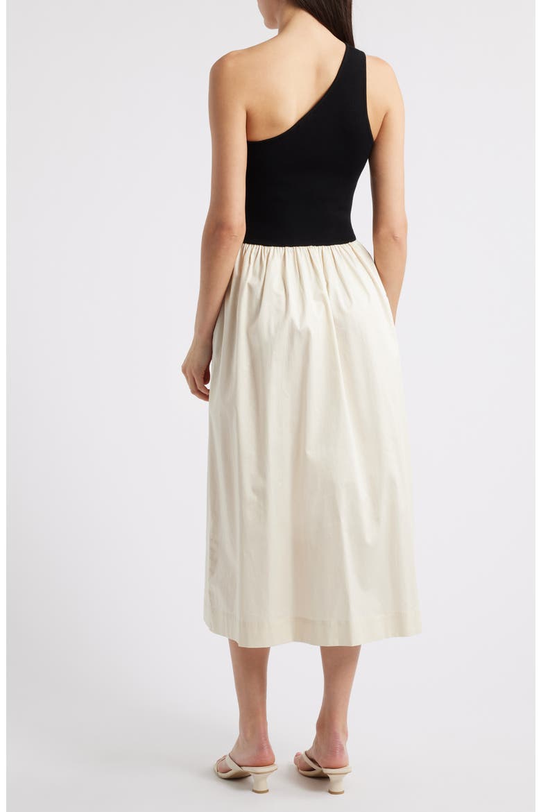 Anita One-Shoulder Colorblock Mixed Media Midi Dress, Alternate, color, BLACK IVORY
