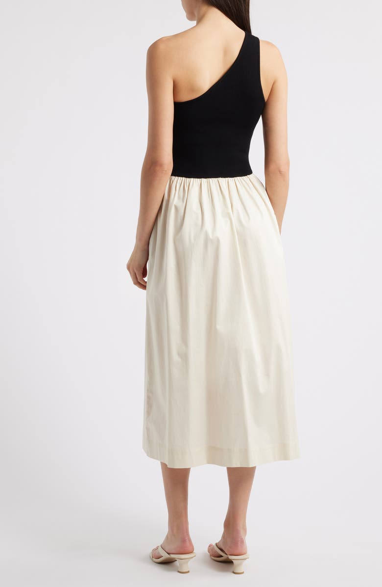 Rails Anita One-Shoulder Colorblock Mixed Media Midi Dress, Alternate, color, Black Ivory