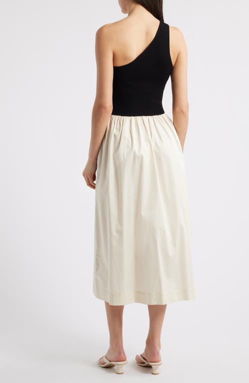 Rails Anita One-shoulder Colorblock Mixed Media Midi Dress In Black Ivory