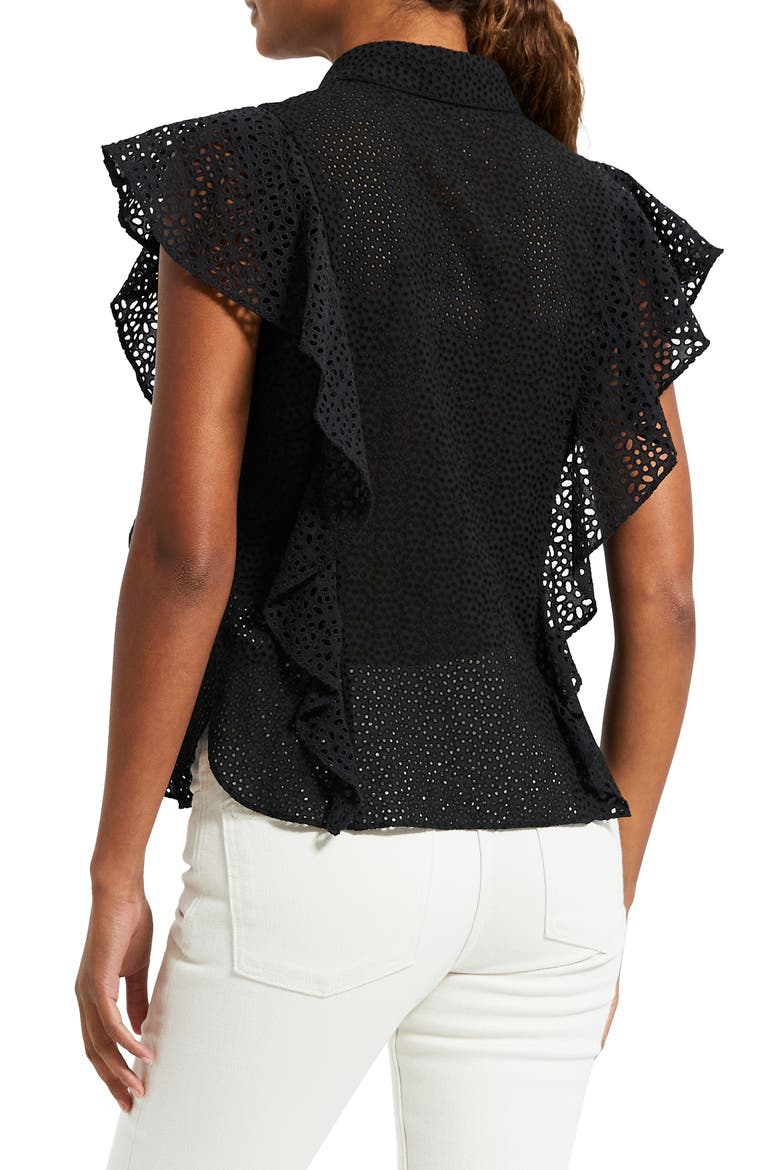 Nova Flutter Sleeve Eyelet Cotton Blouse, Alternate, color, BLACK