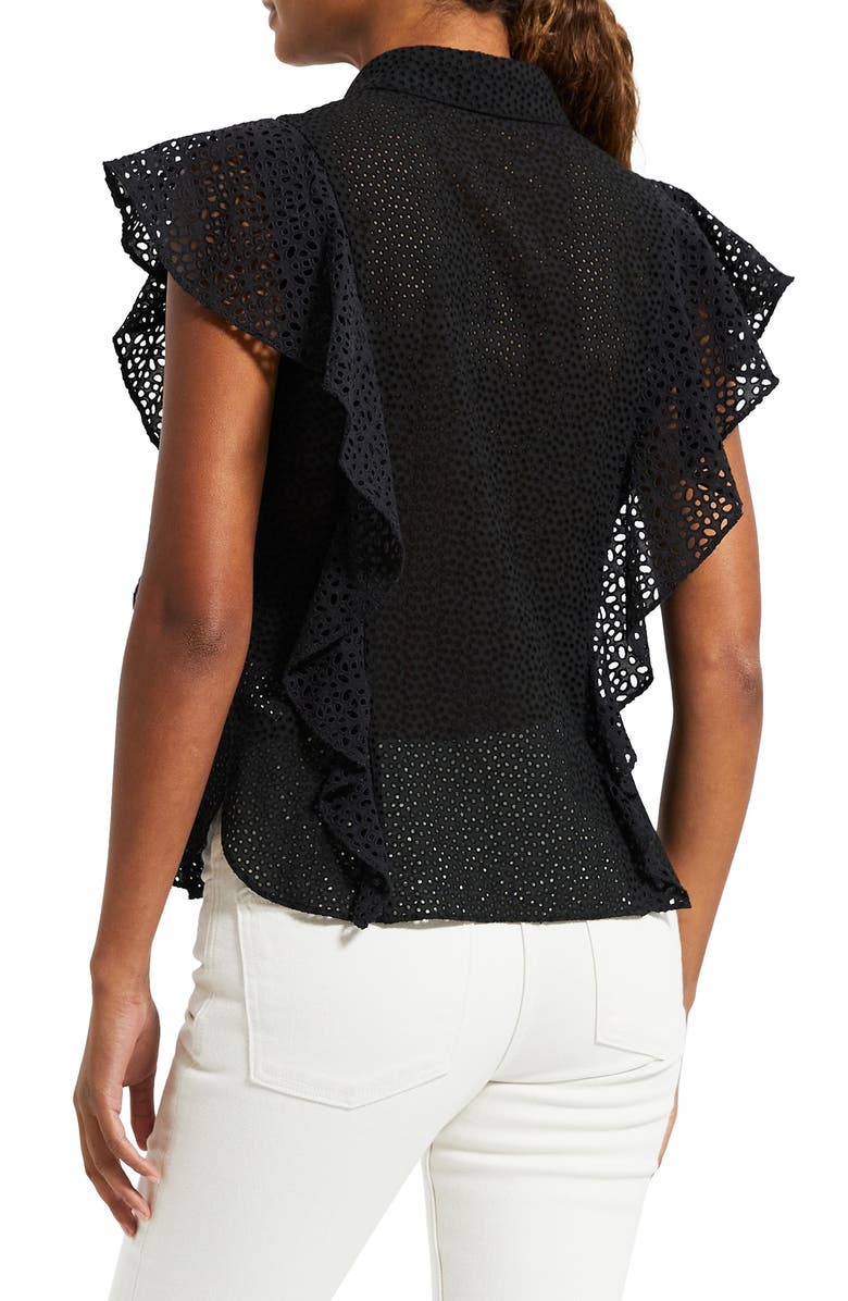 Theory Nova Flutter Sleeve Eyelet Cotton Blouse, Alternate, color,