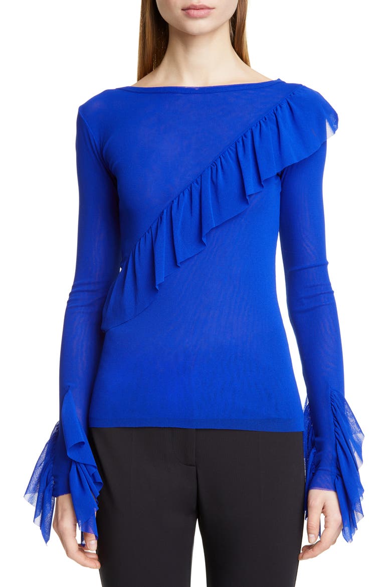 Ruffle Detail Mesh Top, Main, color, INDACO