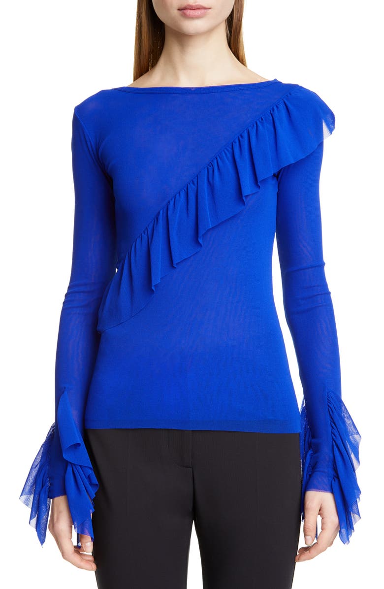 Fuzzi Ruffle Detail Mesh Top, Main, color, 