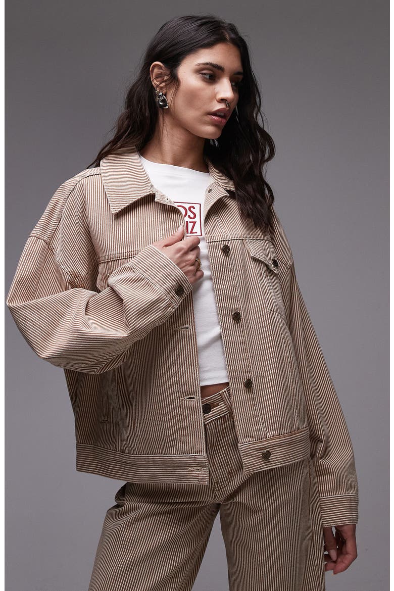 Stripe Denim Balloon Sleeve Jacket, Main, color, RUST MULTI