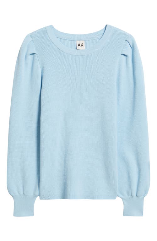 Ak Anne Klein Pleat Sleeve Crewneck Sweater In Blue