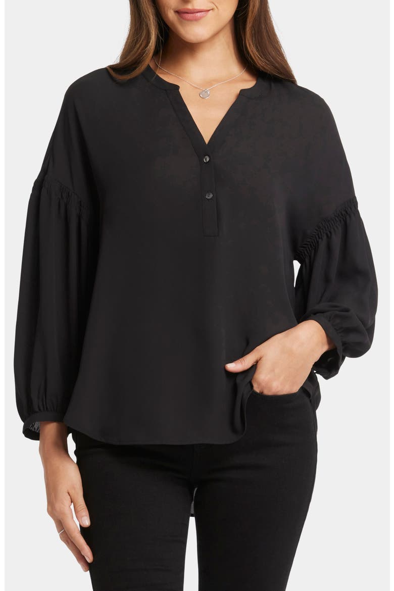 Paulina Tie Dye Recycled Polyester Peasant Top, Main, color, BLACK