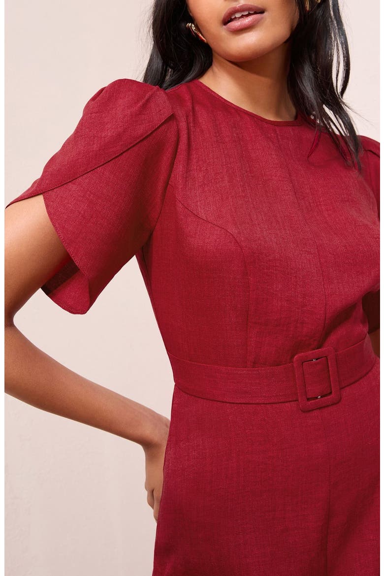 Tulip Sleeve Belted Midi Dress, Alternate, color, BERRY RED