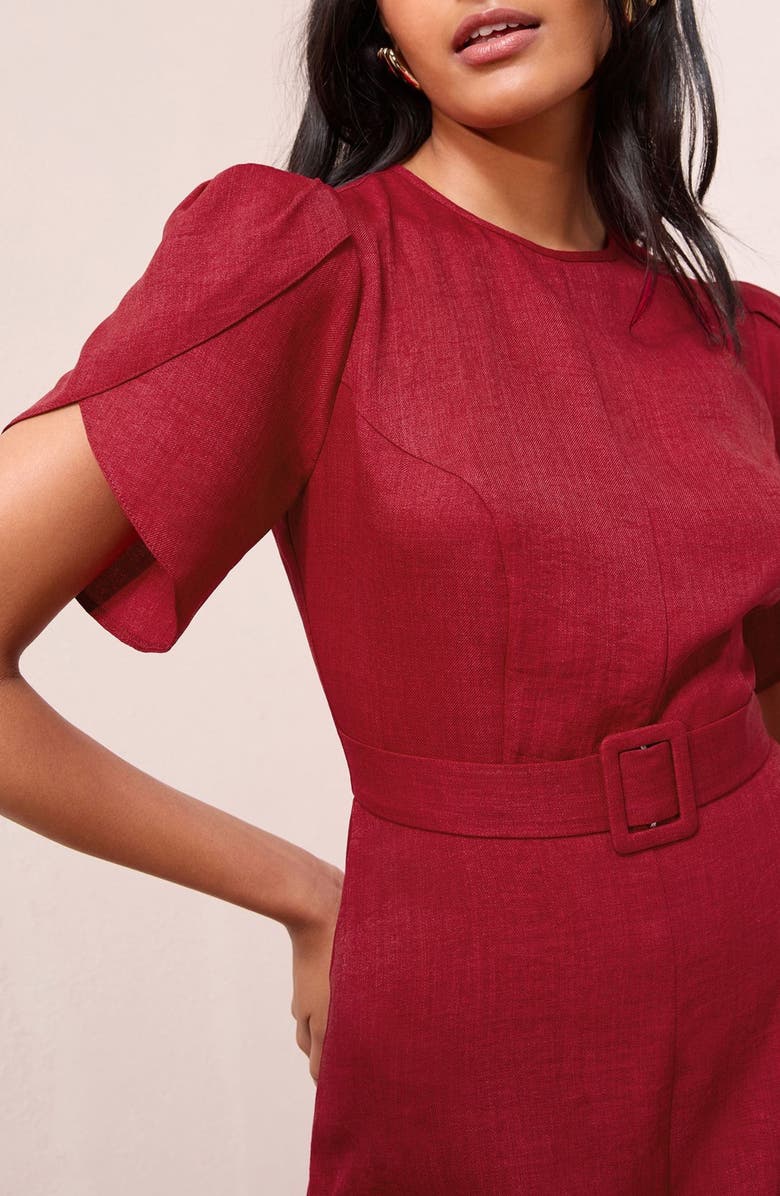 Friends Like These Tulip Sleeve Belted Midi Dress, Alternate, color, Berry Red