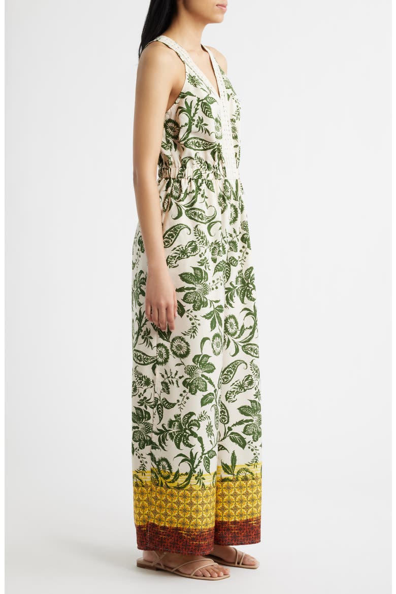 Floral Print Sleeveless Wide Leg Jumpsuit, Alternate, color, RUST MULTI