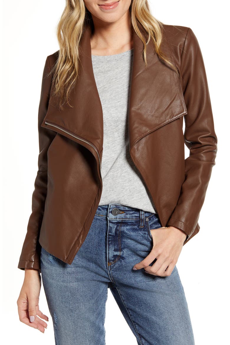 BB Dakota Up to Speed Faux Leather Moto Jacket, Main, color, SMOKEY BROWN