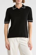 Adrianna Papell Collar Short Sleeve Sweater