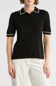 Adrianna Papell Collar Short Sleeve Sweater