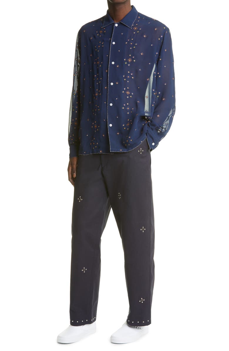 Bode x Marcus Paul Star Cross Stitch Button-Up Shirt, Alternate, color,