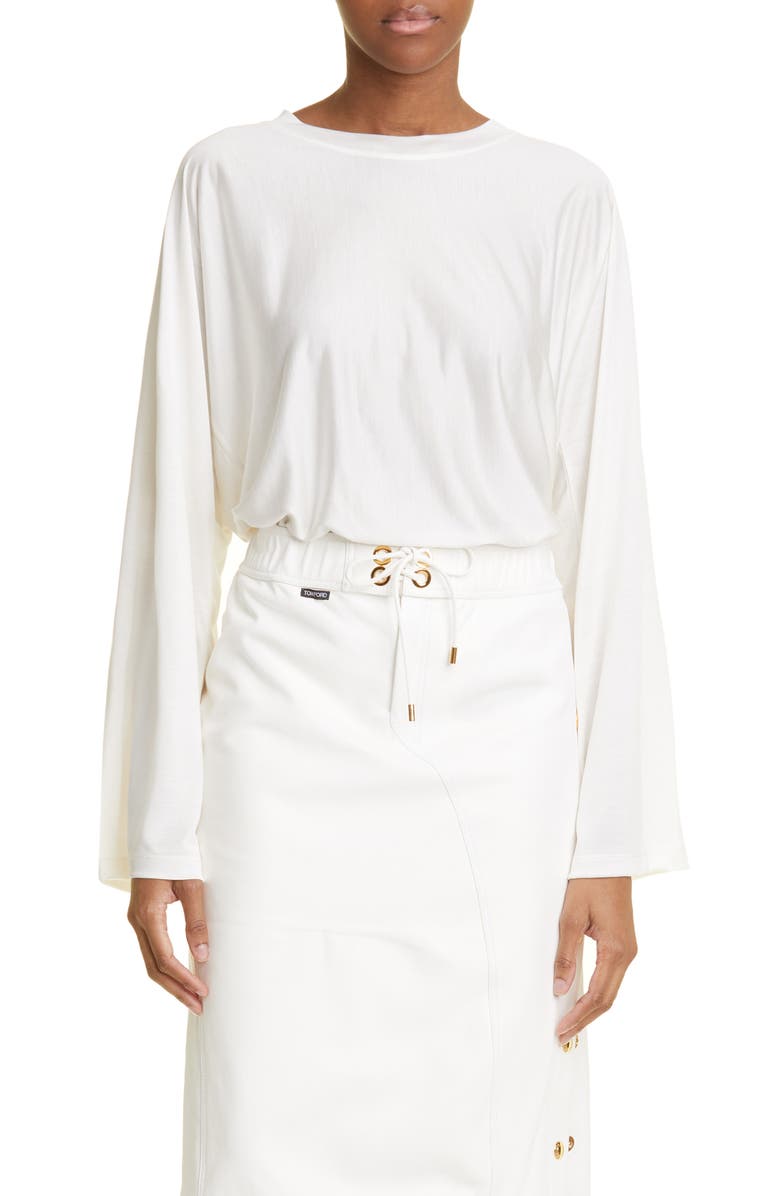 TOM FORD Relaxed Fit Long Sleeve Silk Jersey T-Shirt, Main, color, 