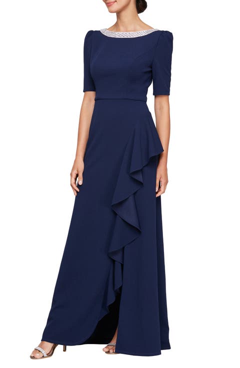 Embellished Neck A-Line Gown