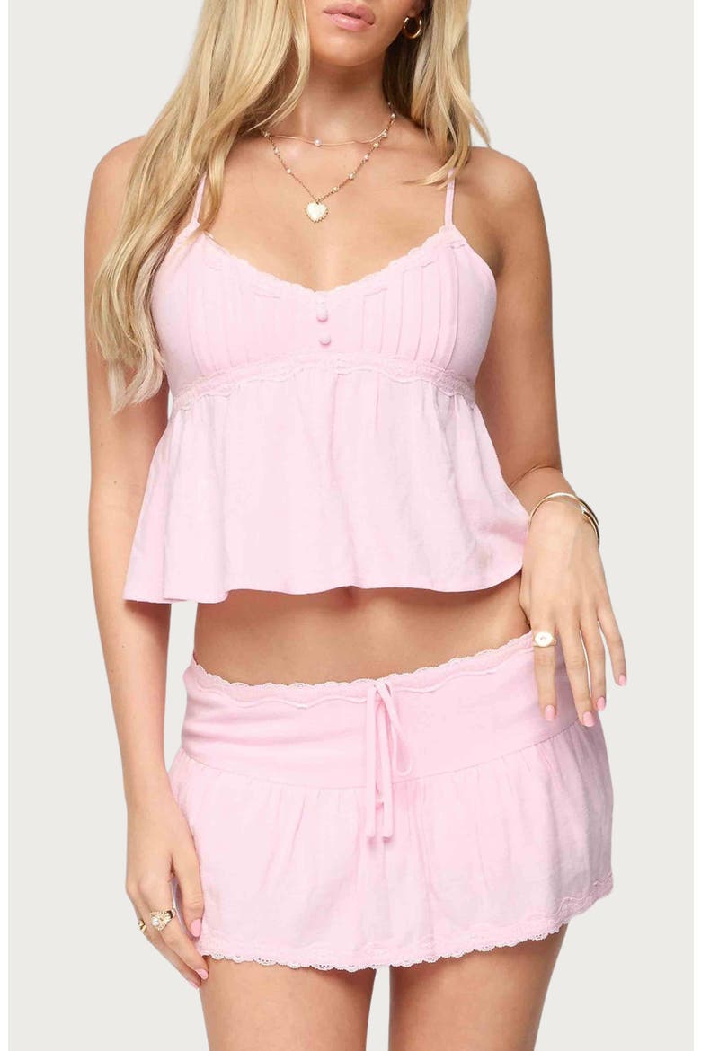 Selene Pintuck Cotton & Linen Babydoll Camisole, Main, color, LIGHT-PINK