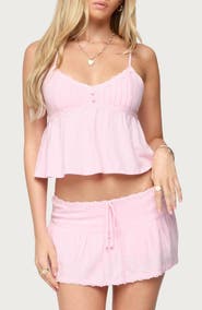 EDIKTED Selene Pintuck Cotton & Linen Babydoll Camisole
