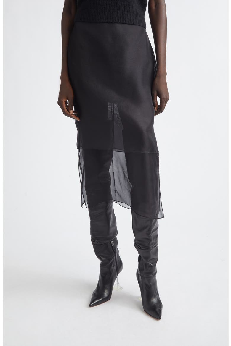 The Brett Tiered Silk Organza Pencil Skirt, Main, color, BLACK