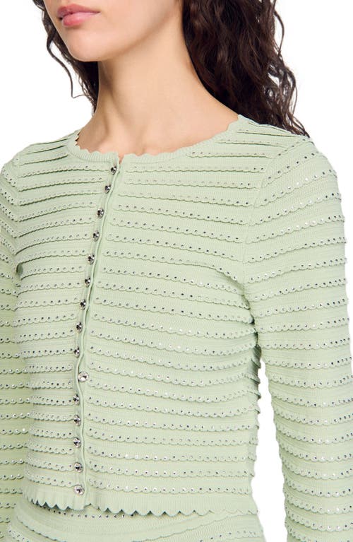 Sandro Crystal-embellished Cardigan In Almond Green