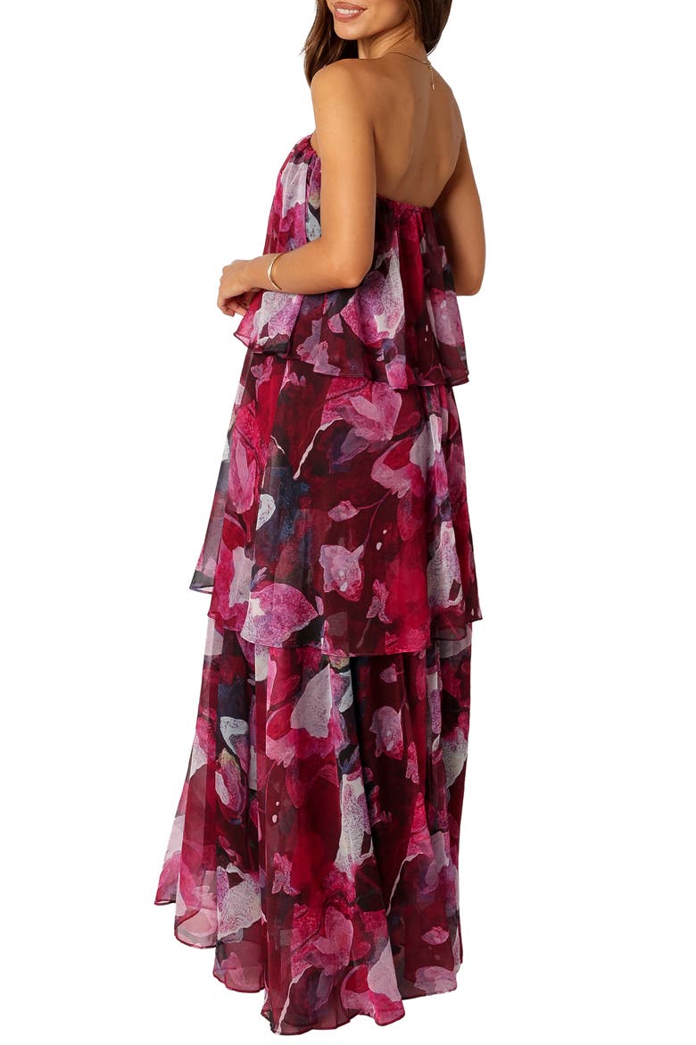 Bloom Strapless Tiered Chiffon Maxi Dress, Alternate, color, PURPLE FLORAL