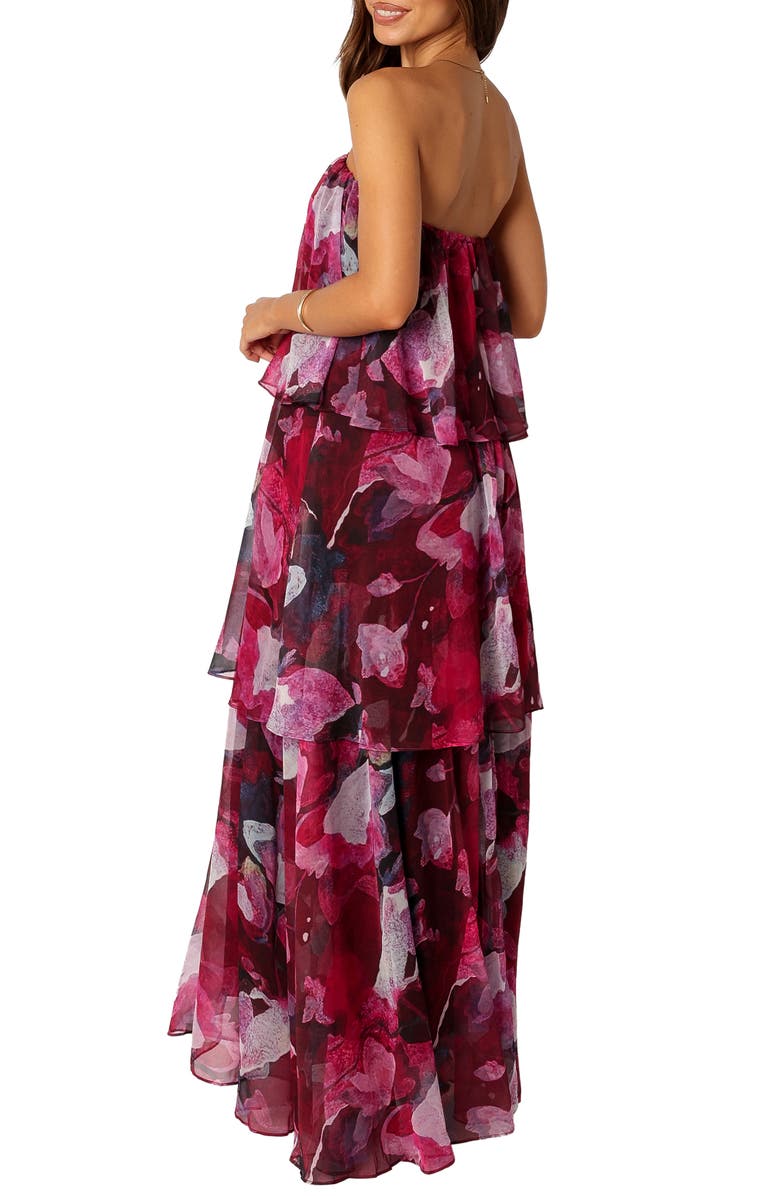 Petal & Pup Bloom Strapless Tiered Chiffon Maxi Dress, Alternate, color, Purple Floral