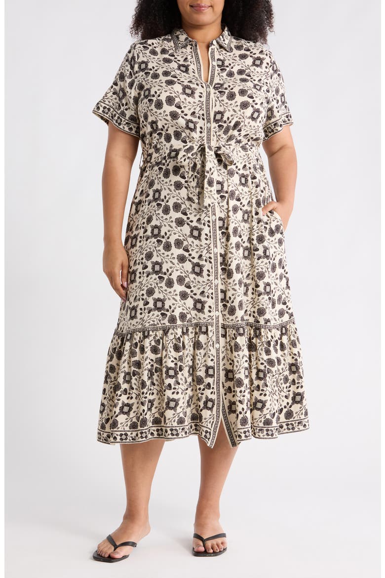 Short Sleeve Maxi Shirtdress, Main, color, CREAM/ BLACK FLORAL