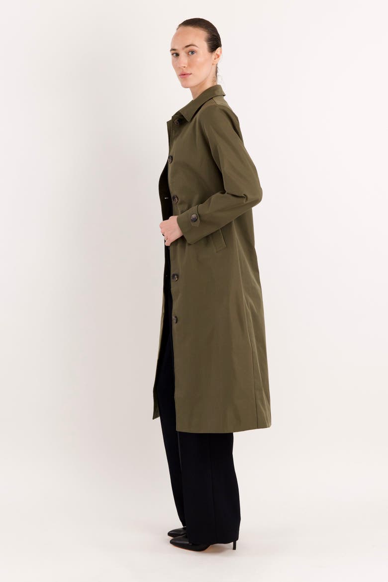 Long Single-Breasted Trench Coat with Detachable Hood, Alternate, color, Olive