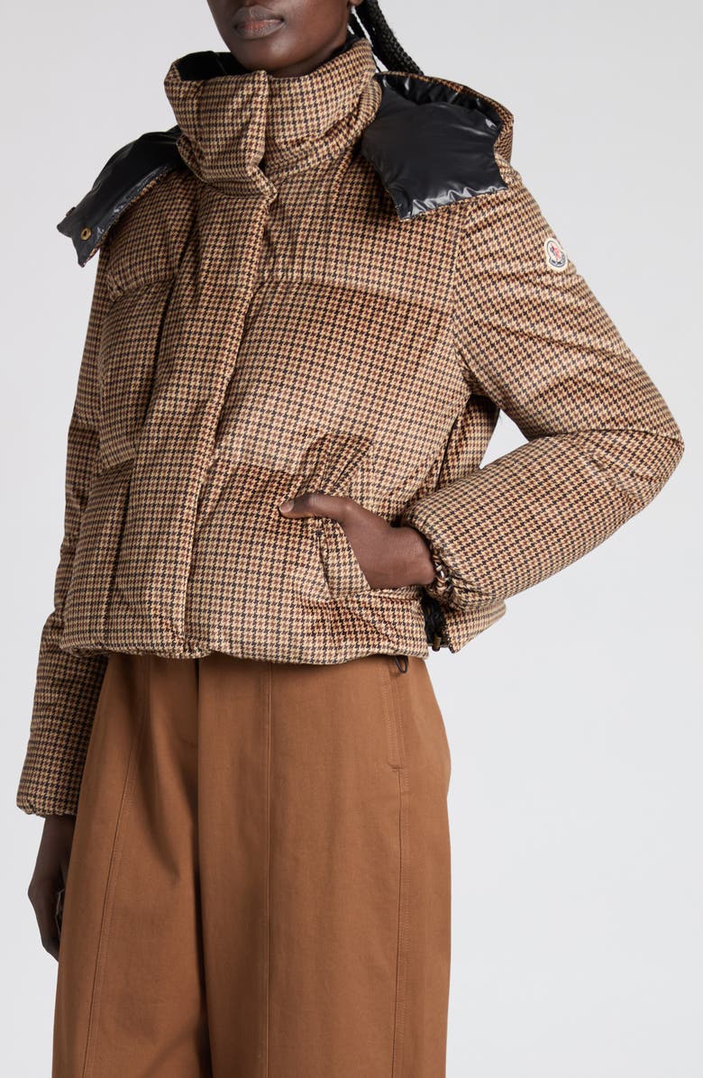 Moncler Quierzy Houndstooth Print Down Jacket, Alternate, color, Brown Check