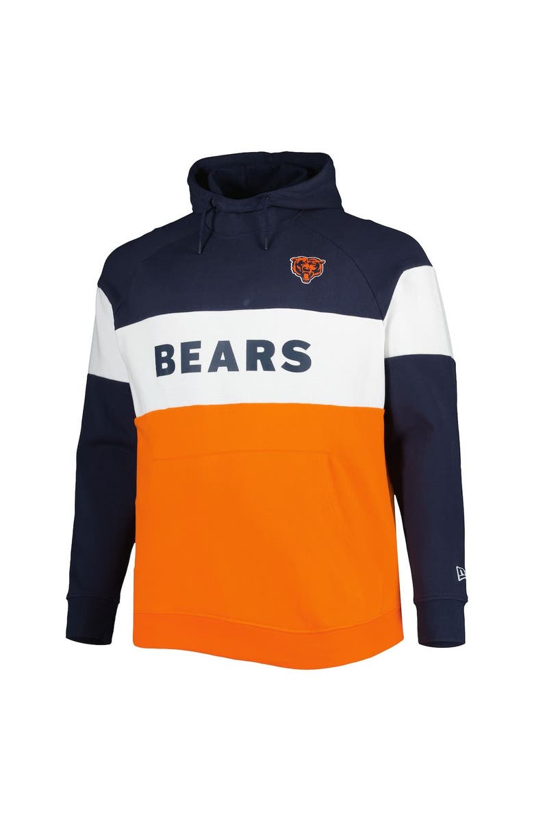 New Era Men's New Era Orange/Navy Chicago Bears Big & Tall Current Colorblock Raglan Fleece Pullover Hoodie, Alternate, color,