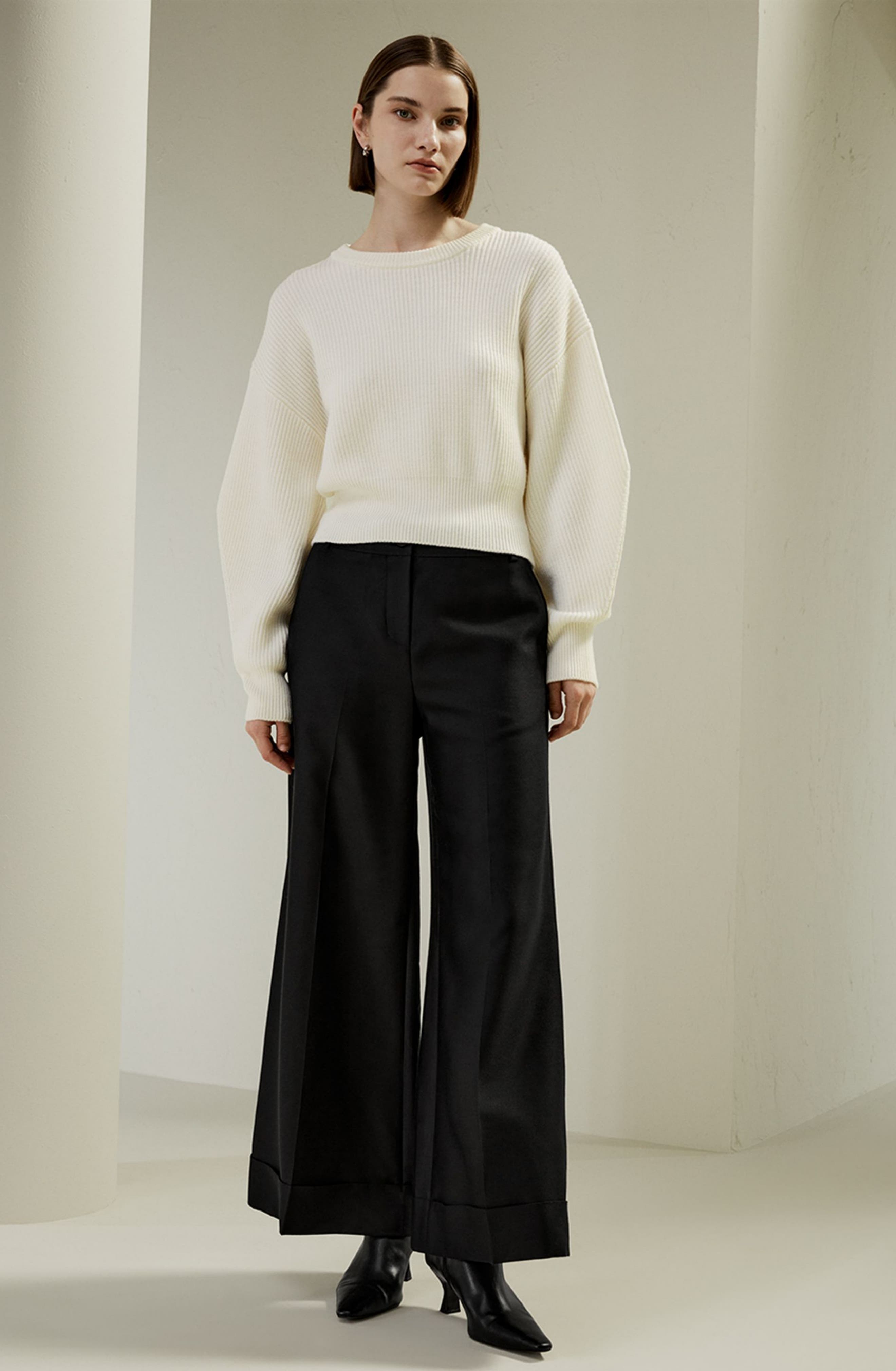 Round Neck Drop-Shoulder Merino Wool Sweater - image 4