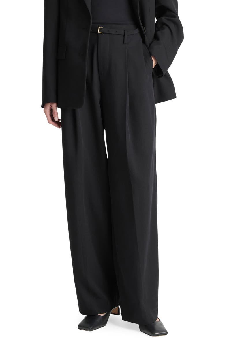 Vince High Waist Pleated Wide Leg Pants, Main, color, Black