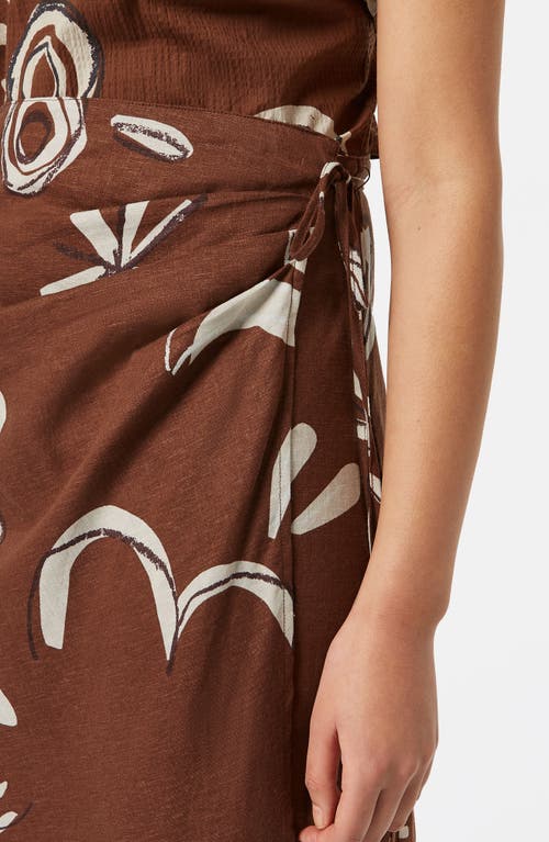 Scotch & Soda Print Stretch Linen Blend Midi Wrap Skirt In Inky Sun Brown