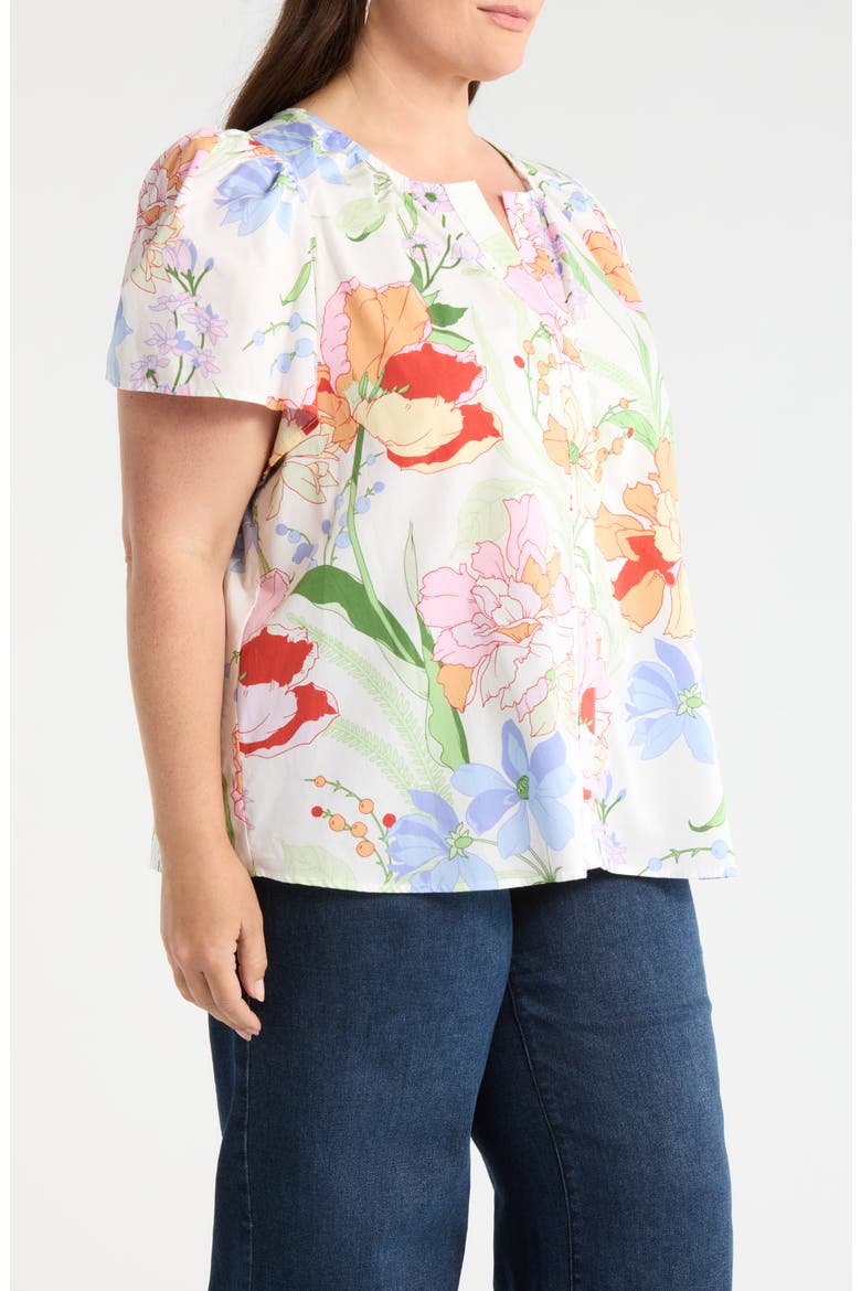 Floral Split Neck Top, Alternate, color, WHITE-MULTI
