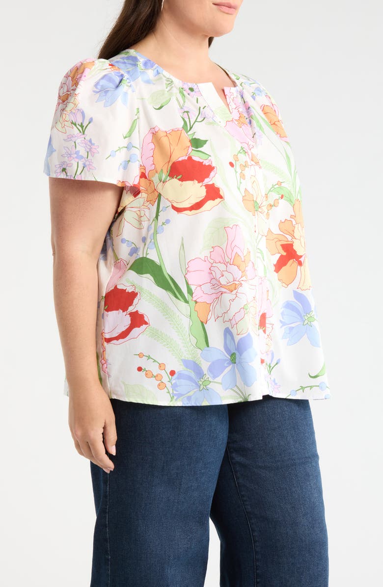 SUGARLIPS Floral Split Neck Top, Alternate, color, White-Multi