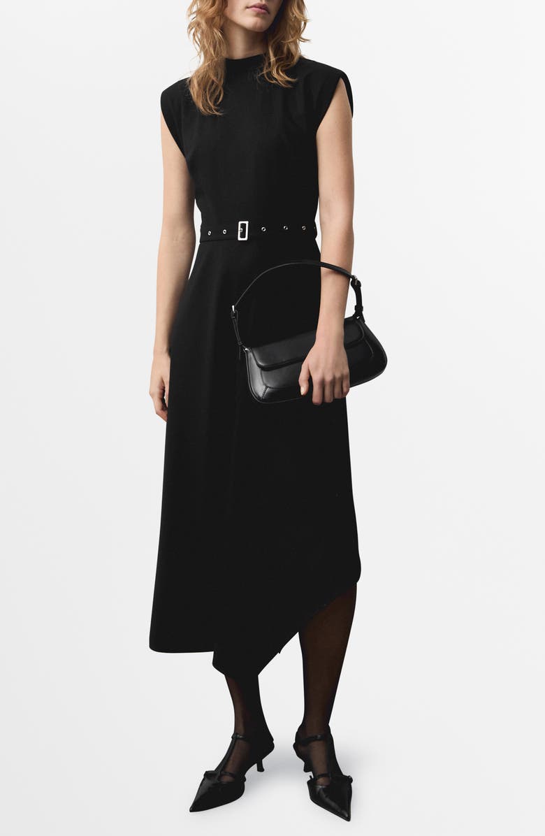 MANGO Belted Asymmetric Sheath Dress, Main, color, 