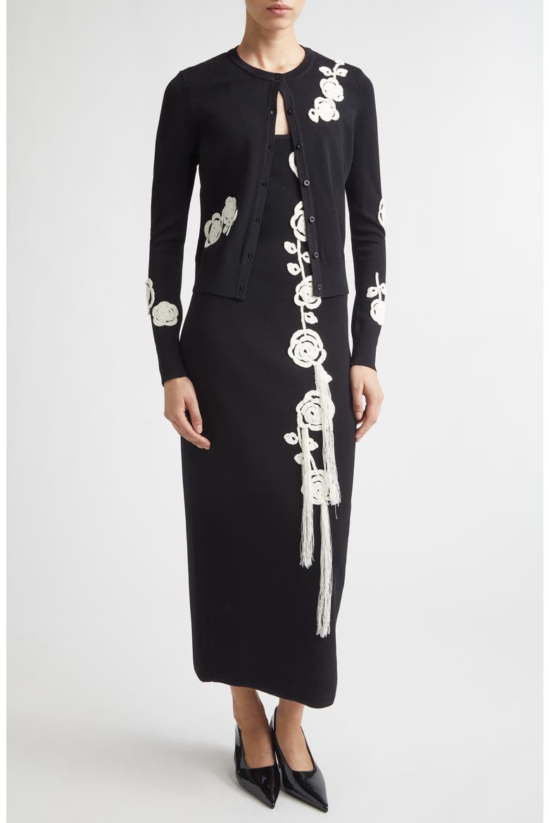 Crochet Appliqué Cardigan, Alternate, color, BLACK