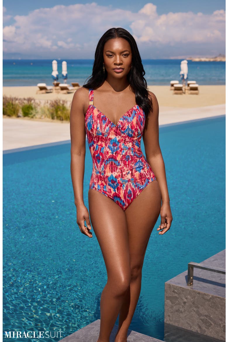 Dorado Siren Ikat Print One-Piece Swimsuit, Alternate, color, RED MULTI