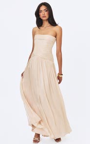 Miss Circle Olivine Crystal Organza Strapless Maxi Dress