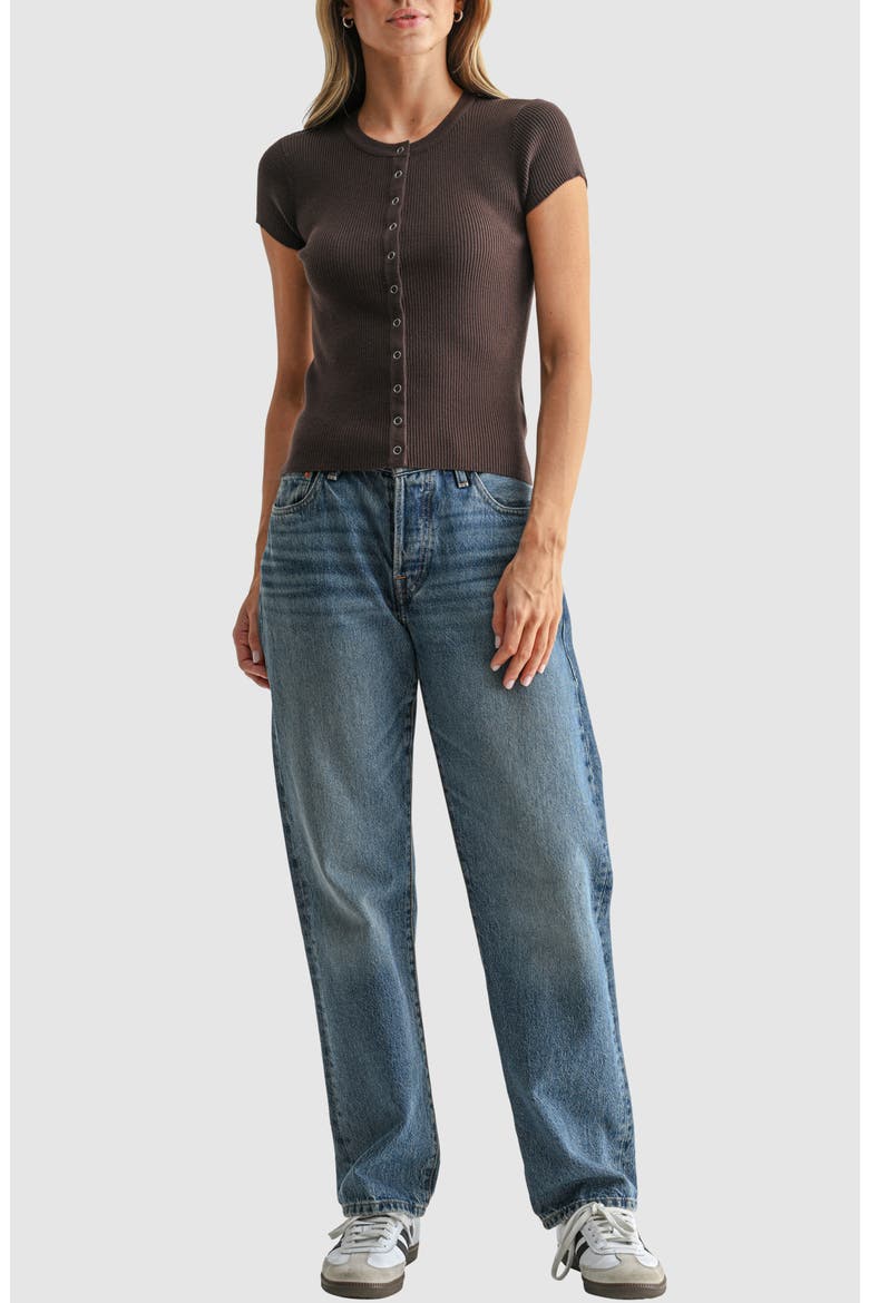 Cap Sleeve Rib Knit Cardigan Top, Alternate, color, ESPRESSO