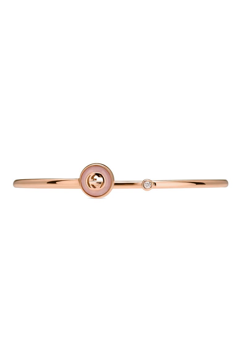 Interlocking-G Diamond & Pink Opal Cuff Bracelet, Alternate, color, ROSE GOLD